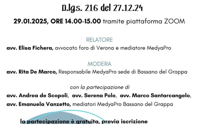 Incontro on line sul correttivo Cartabia in mediazione 2025