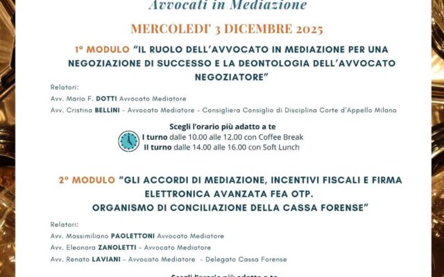 formazione degli avvocati in mediazione a Milano .3.12.25